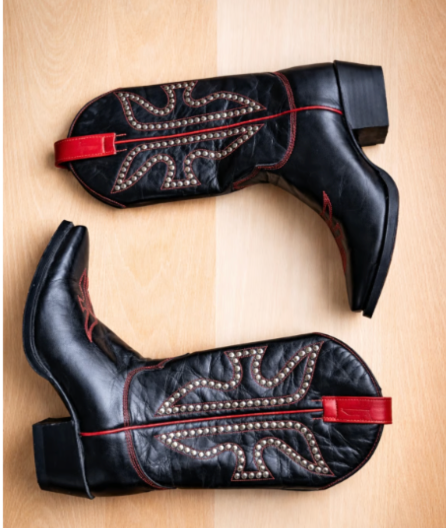 Frye Boots Daisy Duke Black Red Western Cowboy Studded Leather Women’s 7.5